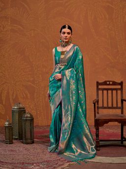 Elora - Soft Silk Kanjivaram Weaving Saree Rama with Unstitched Blouse