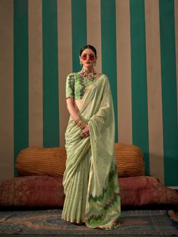 Elora - Spun Silk Woven Designed Weaving Saree Light Green with Unstitched Blouse