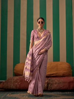 Elora - Spun Silk Woven Designed Weaving Saree Dusty Lavender with Unstitched Blouse