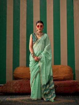 Elora - Spun Silk Woven Designed Weaving Saree Sea Green with Unstitched Blouse
