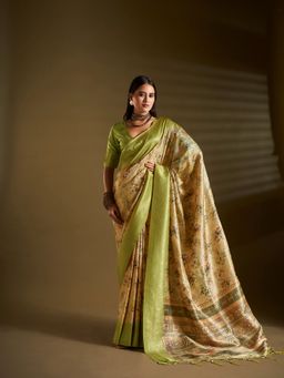 Elora - Pure Soft Silk Floral Designed Bollywood Saree Multicolor with Unstitched Blouse