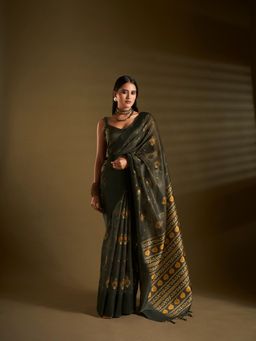 Elora - Pure Zari Spun Woven Designed Bollywood Saree Black with Unstitched Blouse