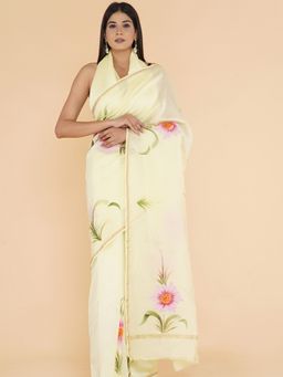 Sooti Syahi - Rays Of The Sun Hand Painted Chanderi Silk Cotton Saree with Unstitched Blouse