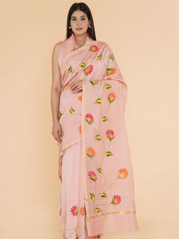 Sooti Syahi - Bright Gift Hand Painted Chanderi Silk Cotton Saree with Unstitched Blouse