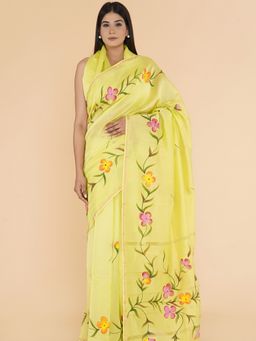Sooti Syahi - Priceless Glow Hand Painted Chanderi Silk Cotton Saree with Unstitched Blouse