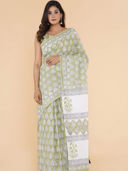 Sooti Syahi - Timeless Traditions Block Printed Mulmul Cotton Saree with Unstitched Blouse
