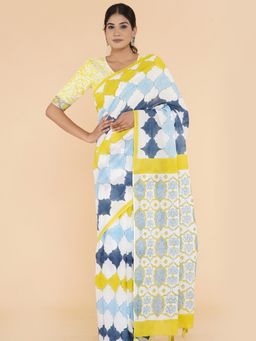 Sooti Syahi - Artisan Allure Block Printed Mulmul Cotton Saree with Unstitched Blouse
