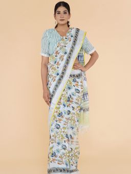 Sooti Syahi - Earthy Elegance Slub Cotton Saree with Unstitched Blouse