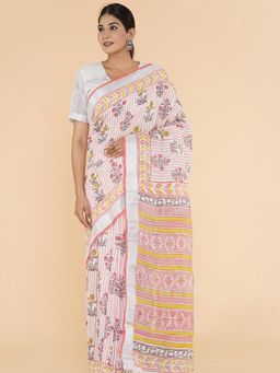Sooti Syahi - Casual Charm Slub Cotton Saree with Unstitched Blouse