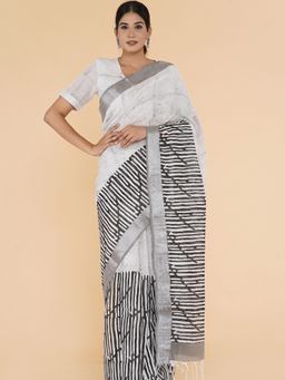 Sooti Syahi - Natural Nook Slub Cotton Saree with Unstitched Blouse