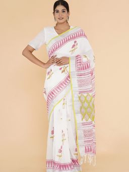 Sooti Syahi - Folk Fusion Slub Cotton Saree with Unstitched Blouse