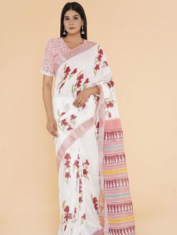 Sooti Syahi - Playful Patterns Slub Cotton Saree with Unstitched Blouse