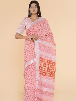 Sooti Syahi - Timeless Textiles Slub Cotton Saree with Unstitched Blouse