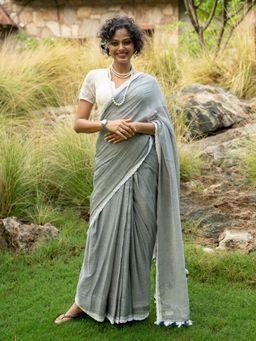 Suta - Grey Pure Cotton Solid Design Ready To Wear Saree with Unstitched Blouse