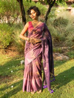 Suta - Purple Pure Cotton Woven Design Ready To Wear Saree with Unstitched Blouse