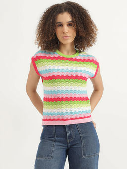 United Colors of Benetton - Multi-Colour Round Neck Chevron Top
