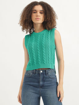 United Colors of Benetton - Teal Round Neck Textured Top