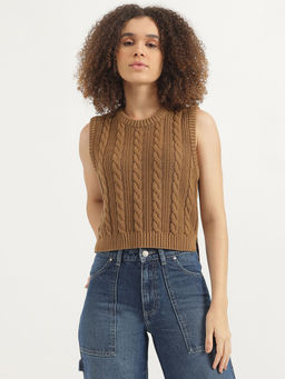 United Colors of Benetton - Brown Round Neck Textured Top