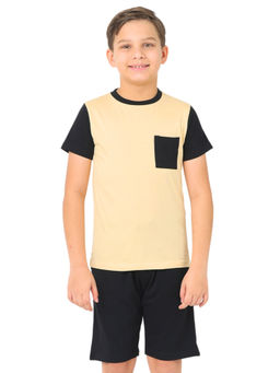 Nuego - Boys Beige Colorblock Pure Cotton T-shirt & Shorts