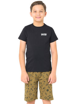 Nuego - Boys Black Solid Pure Cotton T-shirt & Shorts