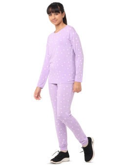 Nuego - Girls Purple Printed Modal T-shirt Joggers