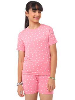Nuego - Girls Pink Print Modal T-shirt & Shorts