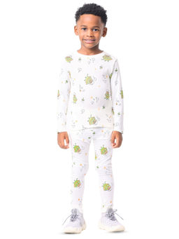 Nuego - Boys White Print Cotton Blend T-shirt & Pyjama