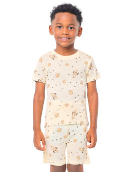 Nuego - Boys Beige Print Cotton Blend T-shirt & Shorts