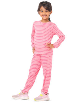 Nuego - Girls Pink Striped Modal T-shirt & Joggers