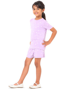 Nuego - Girls Purple Print Modal T-shirt & Shorts