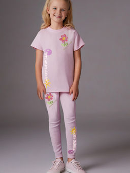 CHERRY CRUMBLE BY NITT HYMAN - Pink Rib Floral Printed Summer T-shirt & Pyjama