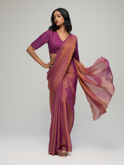 Gajra Gang - Maroon Poly Shimmer Embellished Saree with Unstitched Blouse La Dolce Vita