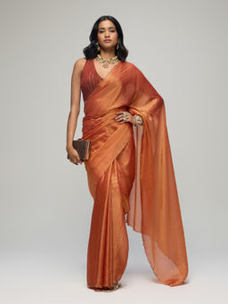 Gajra Gang - Rust Poly Shimmer Embellished Saree with Unstitched Blouse La Dolce Vita