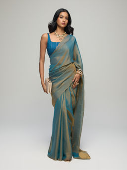 Gajra Gang - Green Poly Shimmer Embellished Saree with Unstitched Blouse La Dolce Vita