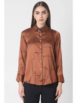 Van Heusen - Womens Brown Print Long Sleeves Formal Shirt