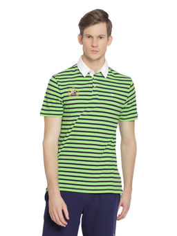 AM SWAN - Mens Stripes Green Atoll-astral Aura Polo T-shirt