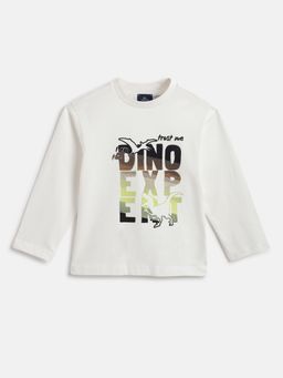 Chicco - Boys White Self Design Round Neck Cotton T-Shirt