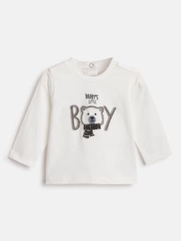 Chicco - Boys White Embroidered Round Neck Cotton T-Shirt