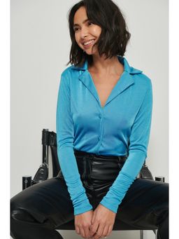 NA-KD - Shiny Collar Detail Cardigan-blue