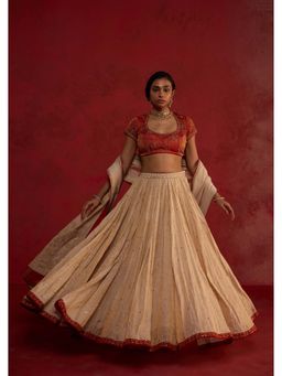 Rhua India - Naitika Ivory Gold Chander Lehenga with choli and Dupatta
