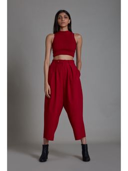 Mati - Smocked Solitaire Top with Pants - Red (Set of 2)