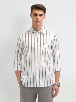 Arrow Sports - Stripes White Full Sleeves Collar Neck Shirt