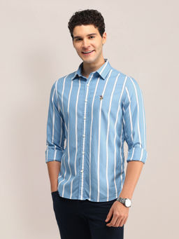 U.S. POLO ASSN. - Stripes Blue Full Sleeves Collar Neck Shirt