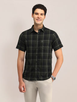 U.S. POLO ASSN. - Checks Green Half Sleeves Collar Neck Shirt