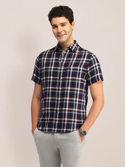 U.S. POLO ASSN. - Checks Blue Half Sleeves Collar Neck Shirt