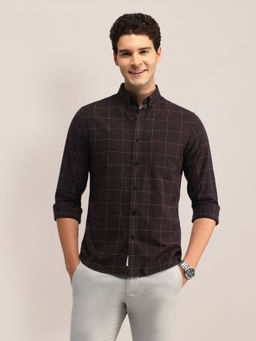 U.S. POLO ASSN. - Checks Maroon Full Sleeves Collar Neck Shirt