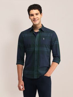 U.S. POLO ASSN. - Checks Blue Full Sleeves Collar Neck Shirt