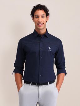 U.S. POLO ASSN. - Stripes Blue Full Sleeves Collar Neck Shirt
