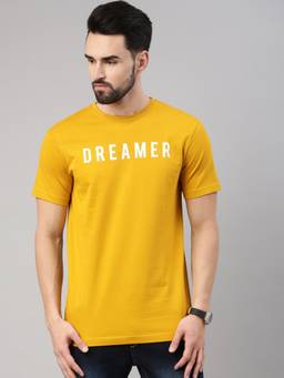 3PIN - Men Cotton Mustard Dreamer Round Neck T-Shirt