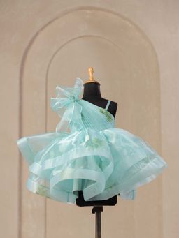 CASA NINOS - Sea Blue Printed One Shoulder Dress